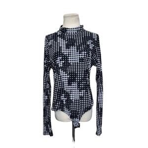 Ember black gray houndstooth long sleeves bodysuit size XL